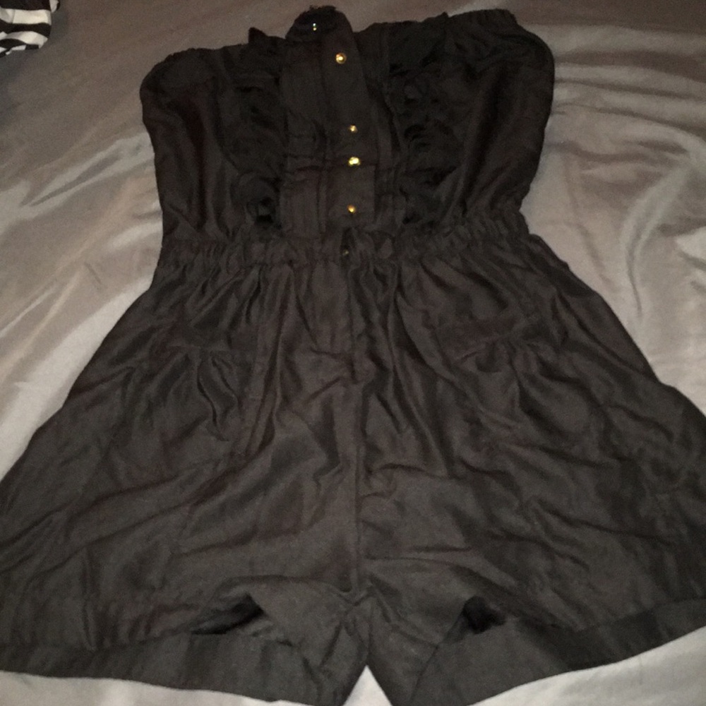 Off the shoulder button up black jumpsuit